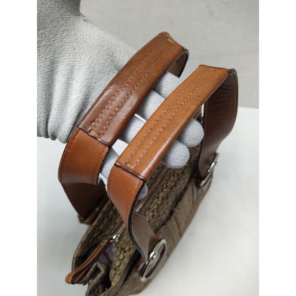 Coach Signature Brown Canvas Leather Trim Double Handle Zipper Tote Bag - Picture 5 of 16